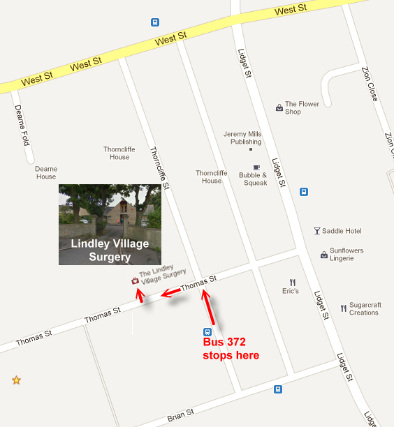 Map showing location of Lindley Village Surgery